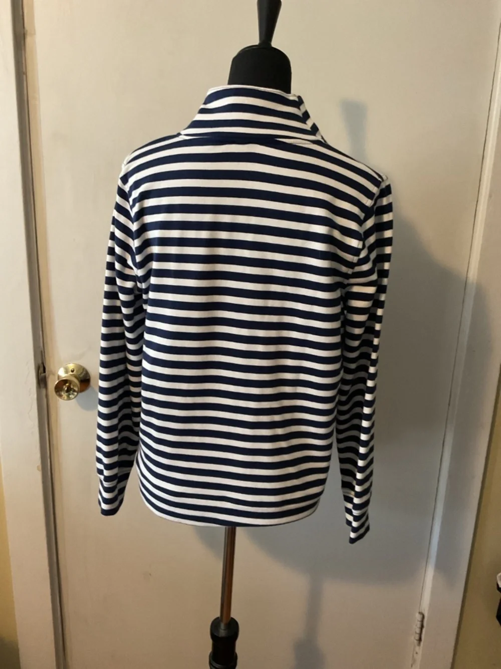 J.Crew Navy White Striped Button Neck Pullover Sweatshirt M